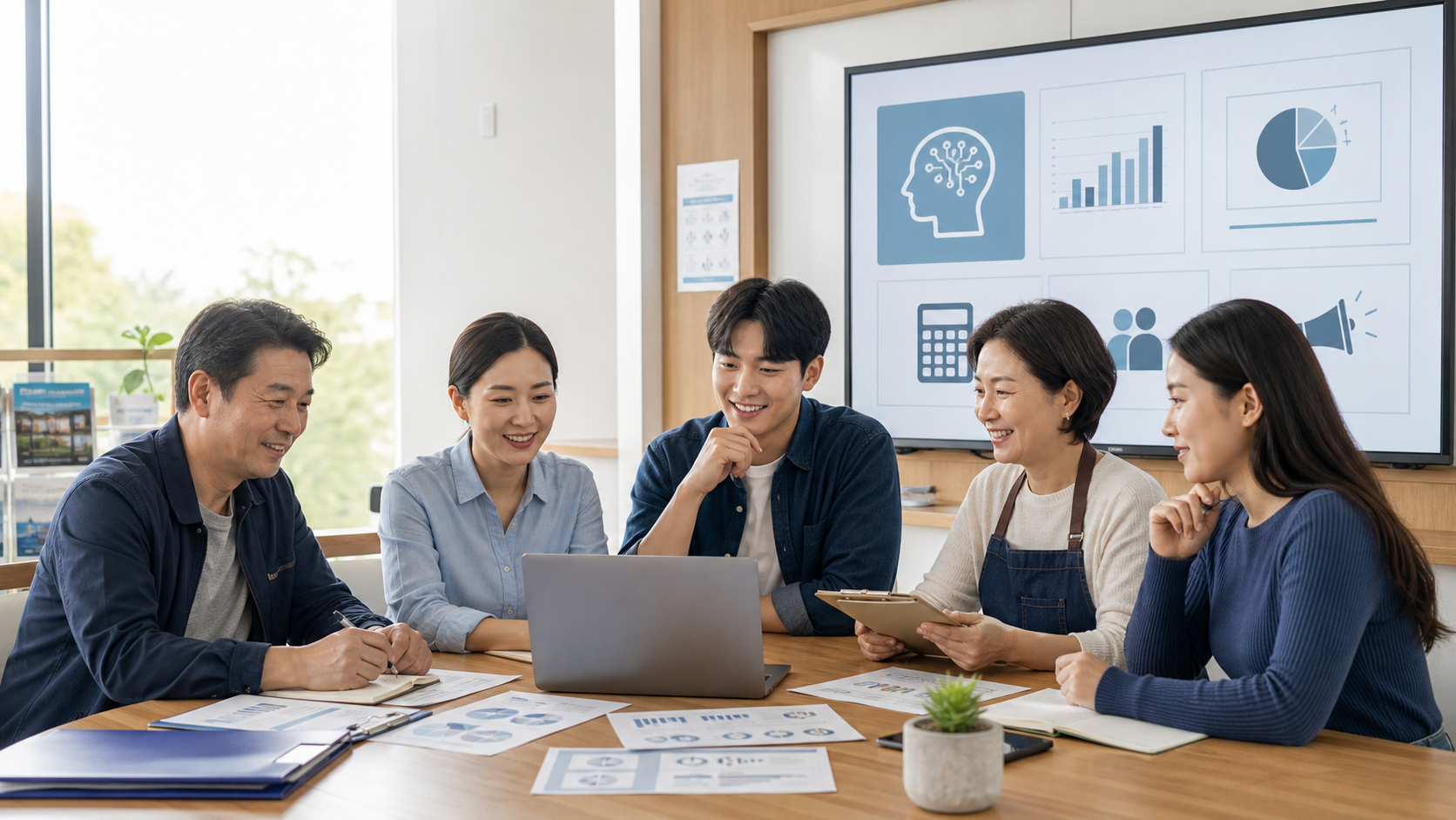 충남 소상공인들이 AI·세무·노무·온라인 홍보 교육을 함께 듣는 모습