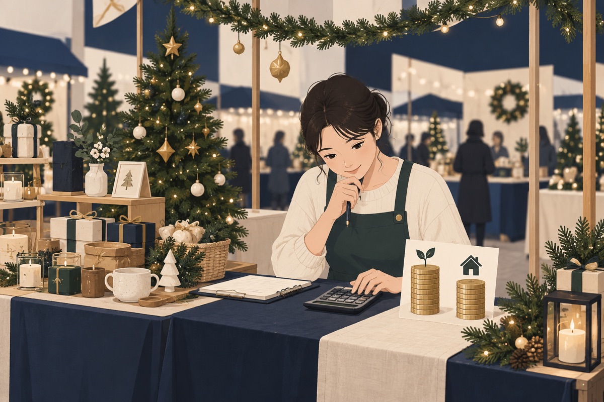 전시 부스 준비와 참가 예산을 점검하는 그림