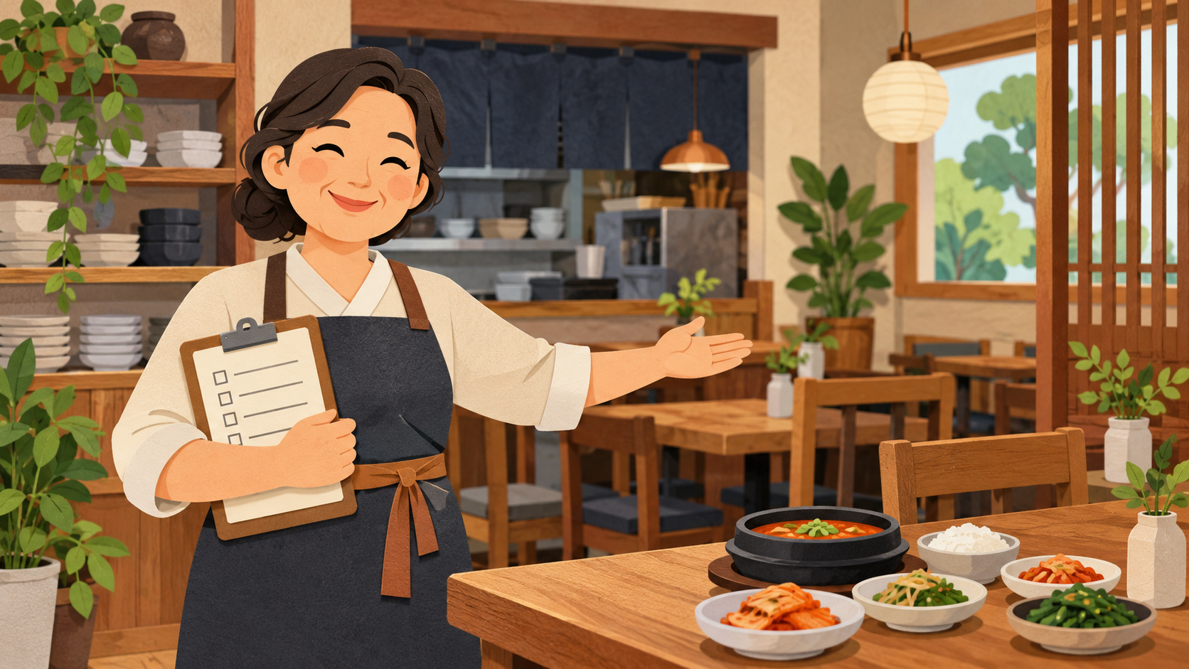 청결한 음식점을 운영하는 소상공인 설명 그림
