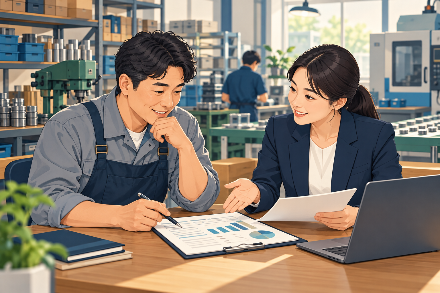 중소기업 자금 상담을 표현한 설명 일러스트
